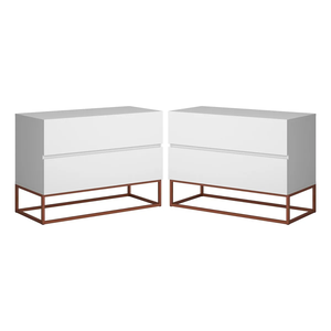 Conjunto 2 Mesas de Apoio de Cabeceira Eros 60cm Base Metálica Cobre para Quarto Moderno:branco