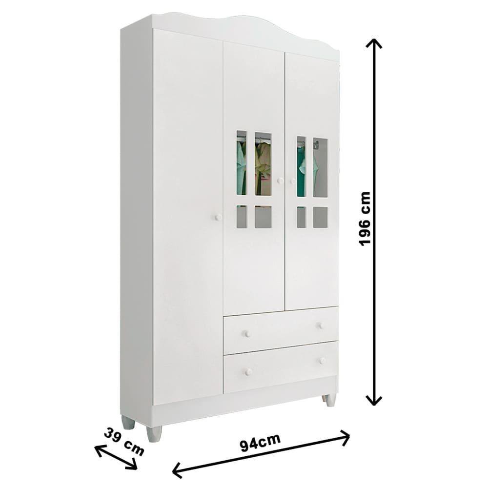 Quarto de Bebê Ariel Completo Berço 3 em 1 Lila Guarda Roupa 3 Portas Cômoda Infantil Branco - 8