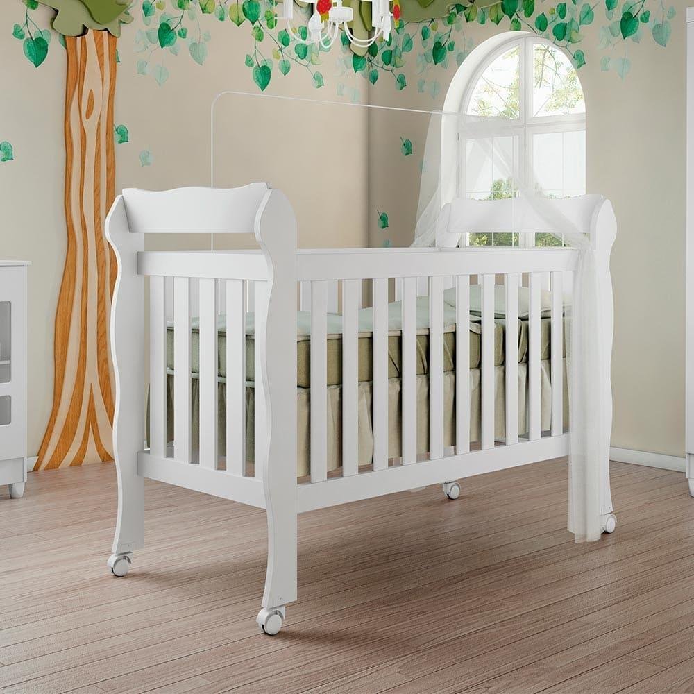 Quarto de Bebê Ariel Completo Berço 3 em 1 Lila Guarda Roupa 3 Portas Cômoda Infantil Branco - 2