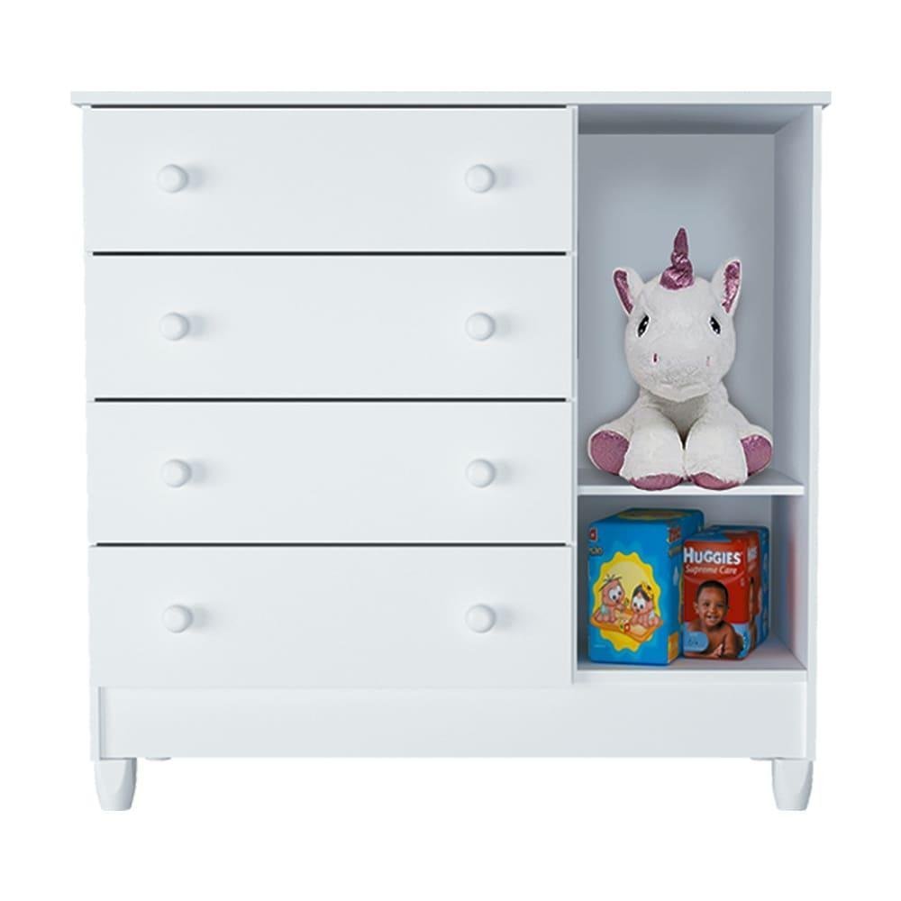 Quarto de Bebê Ariel Completo Berço 3 em 1 Lila Guarda Roupa 3 Portas Cômoda Infantil Branco - 5