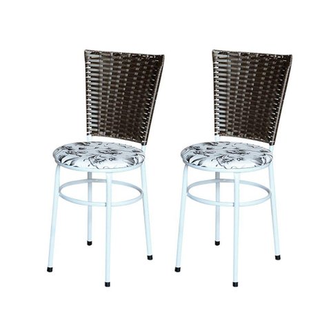 2 Cadeiras para Cozinha Branca Hawai Marrom Assento Floral Cor:floral Branco