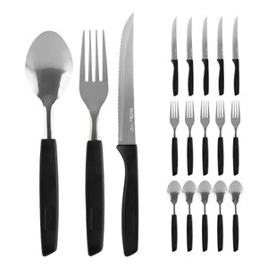 Conjunto Faqueiro 18 Peças Jogo Talheres de Mesa Jantar Garfos Facas New Caprese Preto Fratelli