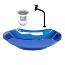 Ver imagem 1 de CUBA DE VIDRO ABAULADA 45CM AZUL ESCURO + VALVULA + TORNEIRA PRETA