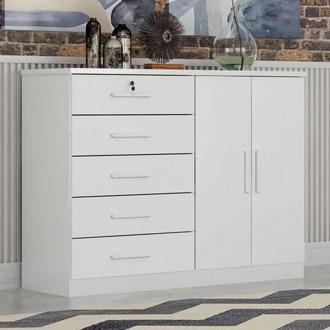 Cômoda Ambiente Seul 2 Portas 5 Gavetas Neve - Novo Horizonte