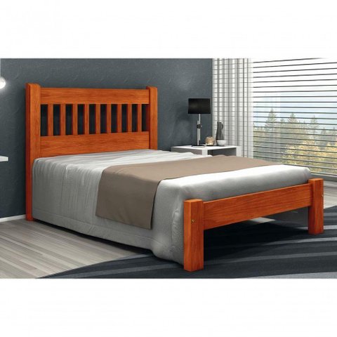 Cama Queen Size Pérola de Madeira Maciça Angelim Pedra/tauari - Cor Mel