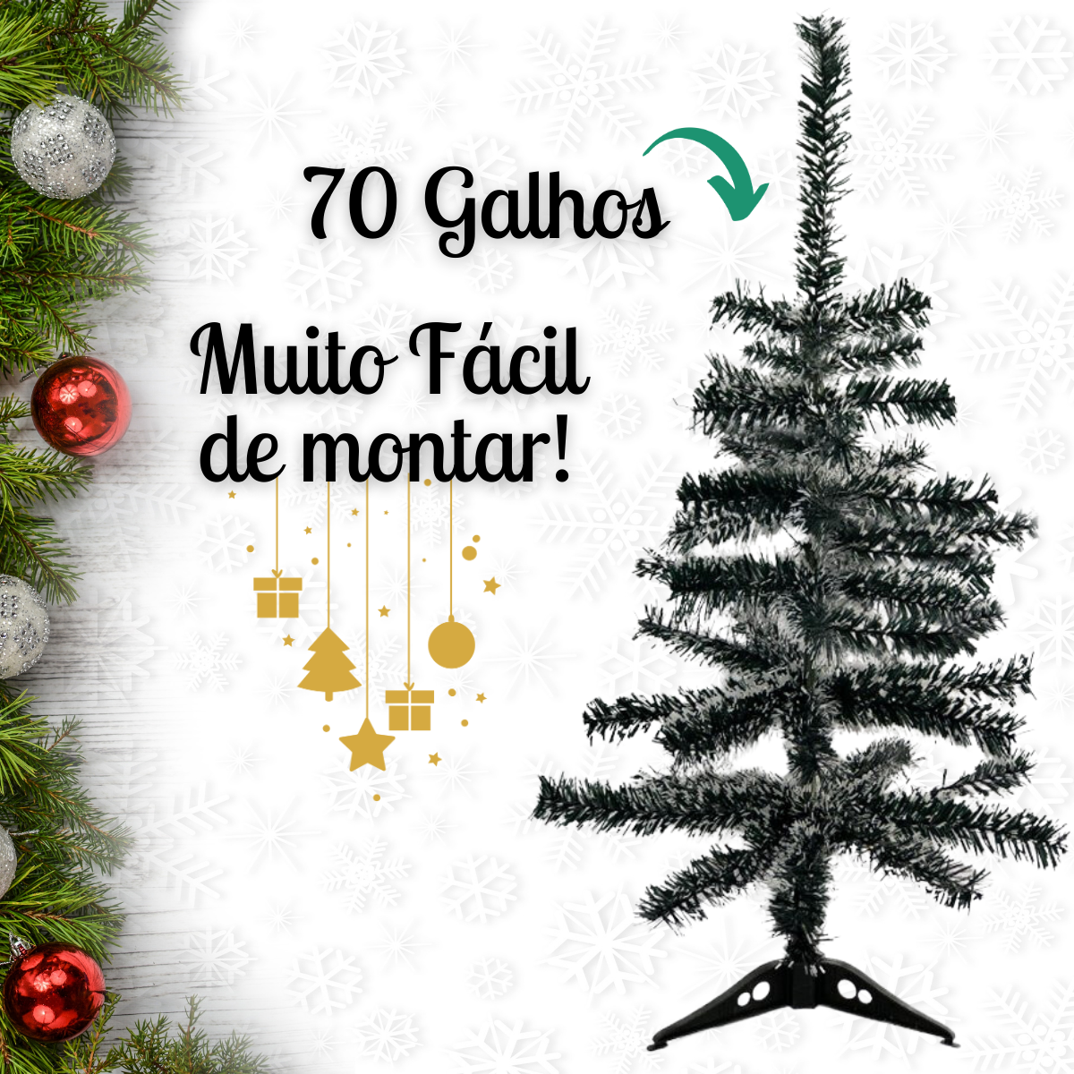 Árvore Pinheiro de Natal Luxo Verde Nevada 90cm C/ 70 Galhos - 2