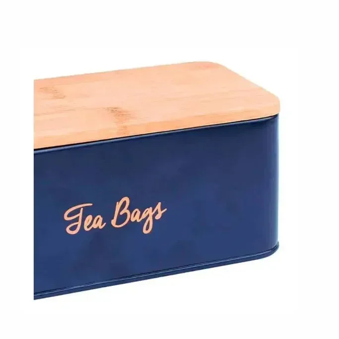 Ver imagem 2 de Pote Porta Cha de Ferro Azul com Tampa de Madeira