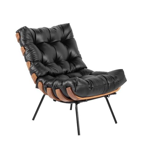Poltrona Decorativa Costela Sala e Escritório Corino Preto