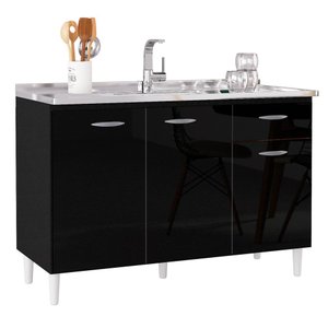 Balcão Gabinete de Pia para Cozinha 120cm 3 Portas Classic P11 Preto - Mpozenato