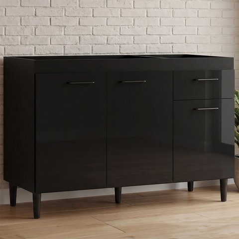 Balcão Gabinete de Pia para Cozinha 120cm 3 Portas Classic P11 Preto - Mpozenato