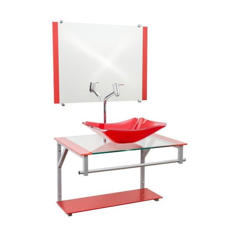 Gabinete Vermelho 60cm de Vidro para Banheiro -cc38- Dahora