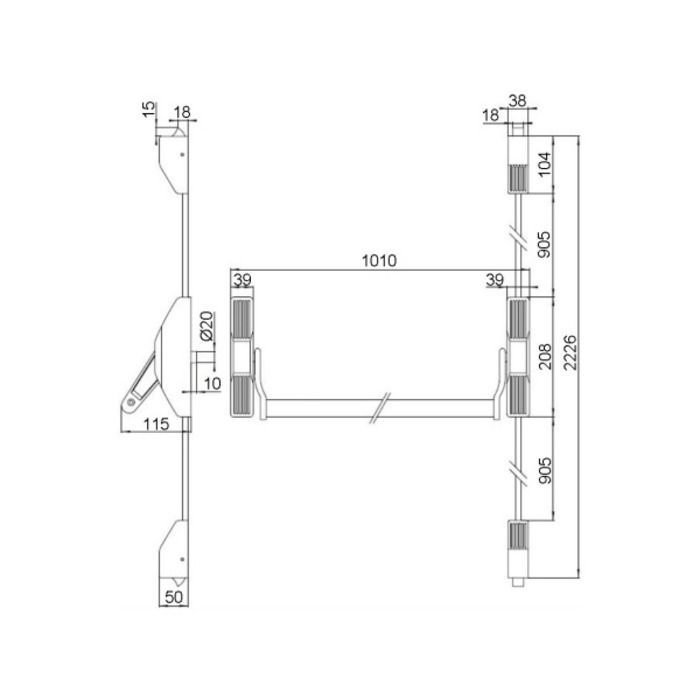 Barra Antipânico 3 Pontos de Fixação Push para Porta Dupla 1900 Prata Soprano - 3