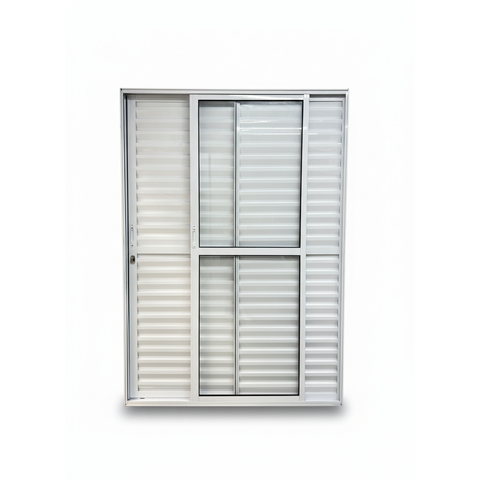 Porta Balcão 3 Folhas Aluminio Branco com Fechadura 2,10x1,20 Linha 25