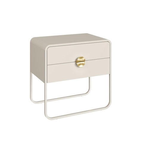 Mesa de Cabeceira 60cm 2 Gavetas Orgânica Pé Metal Luna Off White 28062