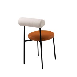 Cadeira Roll Encosto Canelado Off White Assento Courissimo Caramelo Base Aço Carbono Preto - Casa Ma - 2