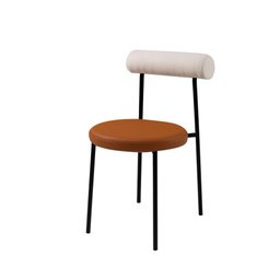 Cadeira Roll Encosto Canelado Off White Assento Courissimo Caramelo Base Aço Carbono Preto - Casa Ma - 1
