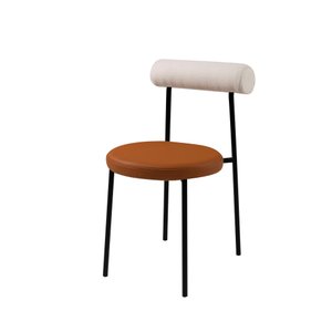 Cadeira Roll Encosto Canelado Off White Assento Courissimo Caramelo Base Aço Carbono Preto - Casa Ma