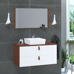 Conjunto Gabinete Banheiro Berlim 60 com Cuba e Espelheira