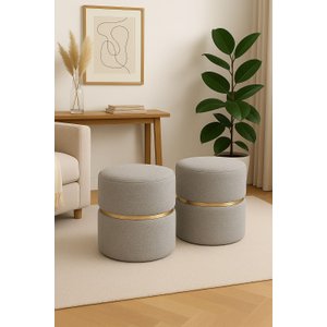 Kit Puff Cinta no Meio Decorativa Cinza Linho