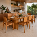 Ver imagem 1 de Conjunto Mesa Oval 180x90cm MDF 8 Cadeira Madeira Maciça Sala Jantar Capri Rustico Orgânico:Corino m
