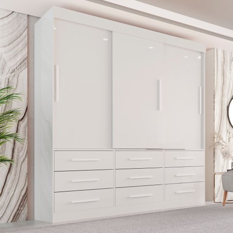 Guarda-Roupa Casal 3 Portas 9 Gavetas Luana 