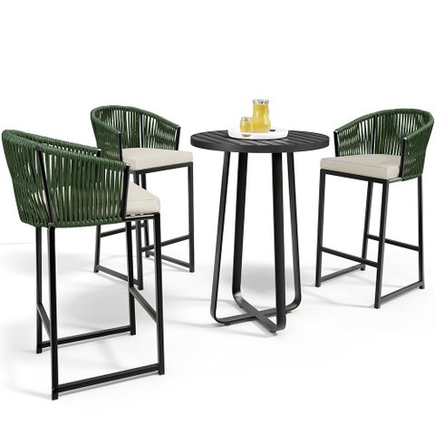 Kit Mesa Bistrô Maya Com 03 Banquetas Área Gourmet Bar Corda Náutica Sunset D04 Verde - Lyam Decor M