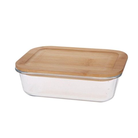 Porta Mantimento Retangular em Vidro Borossilicato com Tampa em Bambu 1l 29104 - Dynasty