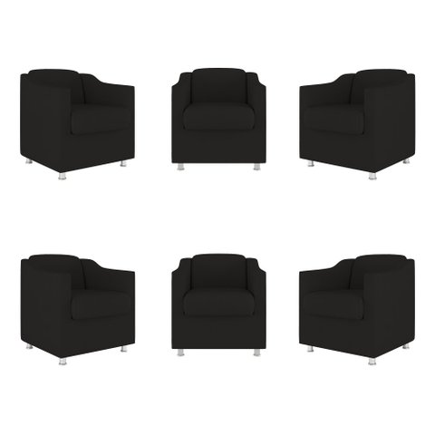 Kit 06 Poltronas Tilla Consultório Recepção Sala Suede Cor:Preto