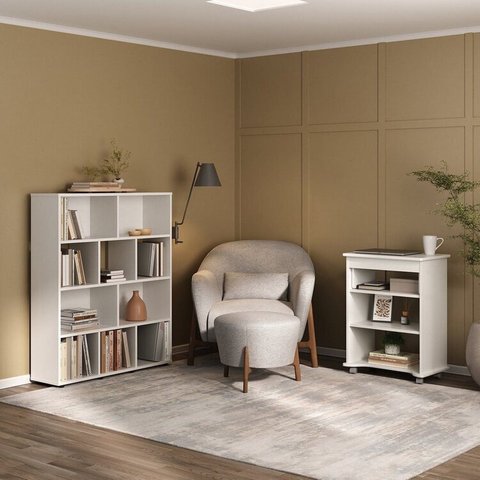 Conjunto Escrivaninha Tampo e Estante Book com Diversos Nichos Branco
