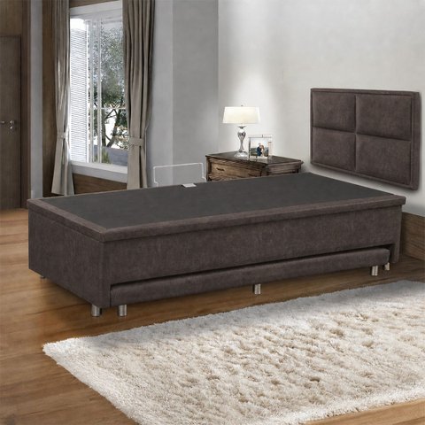Base Cama Box Solteiro Baú e Cama Auxiliar 0,96 Helena Vilajo: Suede Crush Cacau