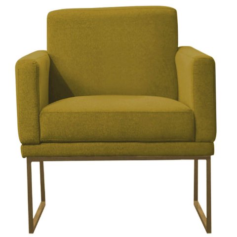 Poltrona Decorativa Juliette Suede com Armação Dourada Metal - Amarelo