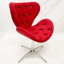 Ver imagem 3 de Kit 2 Poltronas Decorativa SWAN capitonê cor vermelho base alumínio giratória - Poltronas do Sul