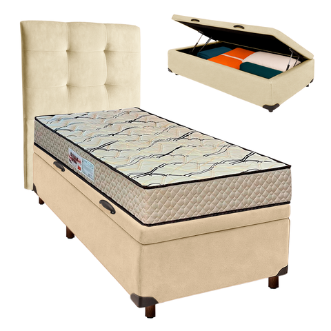 Kit Cabeceira + Cama Box Bau + Colchão Solteiro D33 Maxsono Paropas