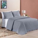 Ver imagem 2 de Kit Cobre Leito Colcha Vênus Casal Dupla Face Micropercal 200 Fios Liso 3 Peças - Cinza Casa Scarpa