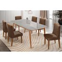 Ver imagem 1 de Sala Jantar Mesa Havana Tampo c/ Vidro Curvo 180cm+6 Cadeiras Maldivas Madeira Naturale/Off White -