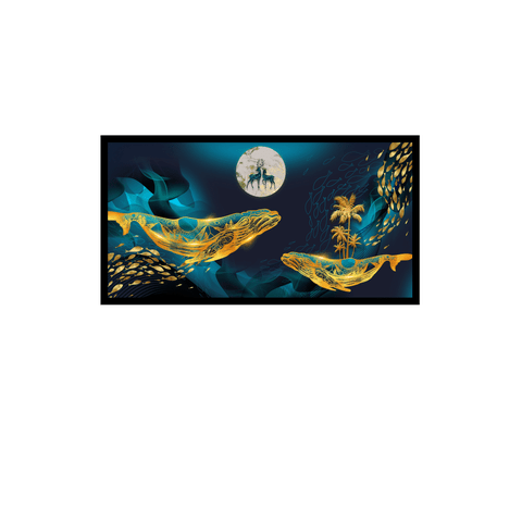 Quadro Decorativo Grande Para Sala Quarto Baleia Dourada:Preto