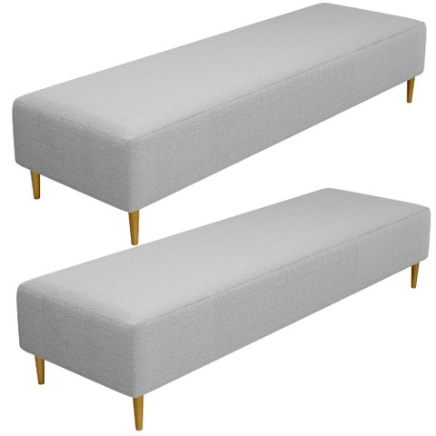 Kit 02 Puffs Decorativo Sala de Estar Bali W01 Pés Palito 210x60cm Bouclê Cinza - Lyam Decor
