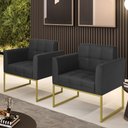 Ver imagem 2 de Kit 2 Poltronas Elisa Corino Preto Base Metálica Industrial Dourado - D'Rossi