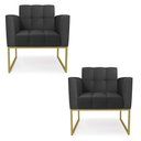 Ver imagem 1 de Kit 2 Poltronas Elisa Corino Preto Base Metálica Industrial Dourado - D'Rossi