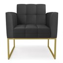 Ver imagem 4 de Kit 2 Poltronas Elisa Corino Preto Base Metálica Industrial Dourado - D'Rossi