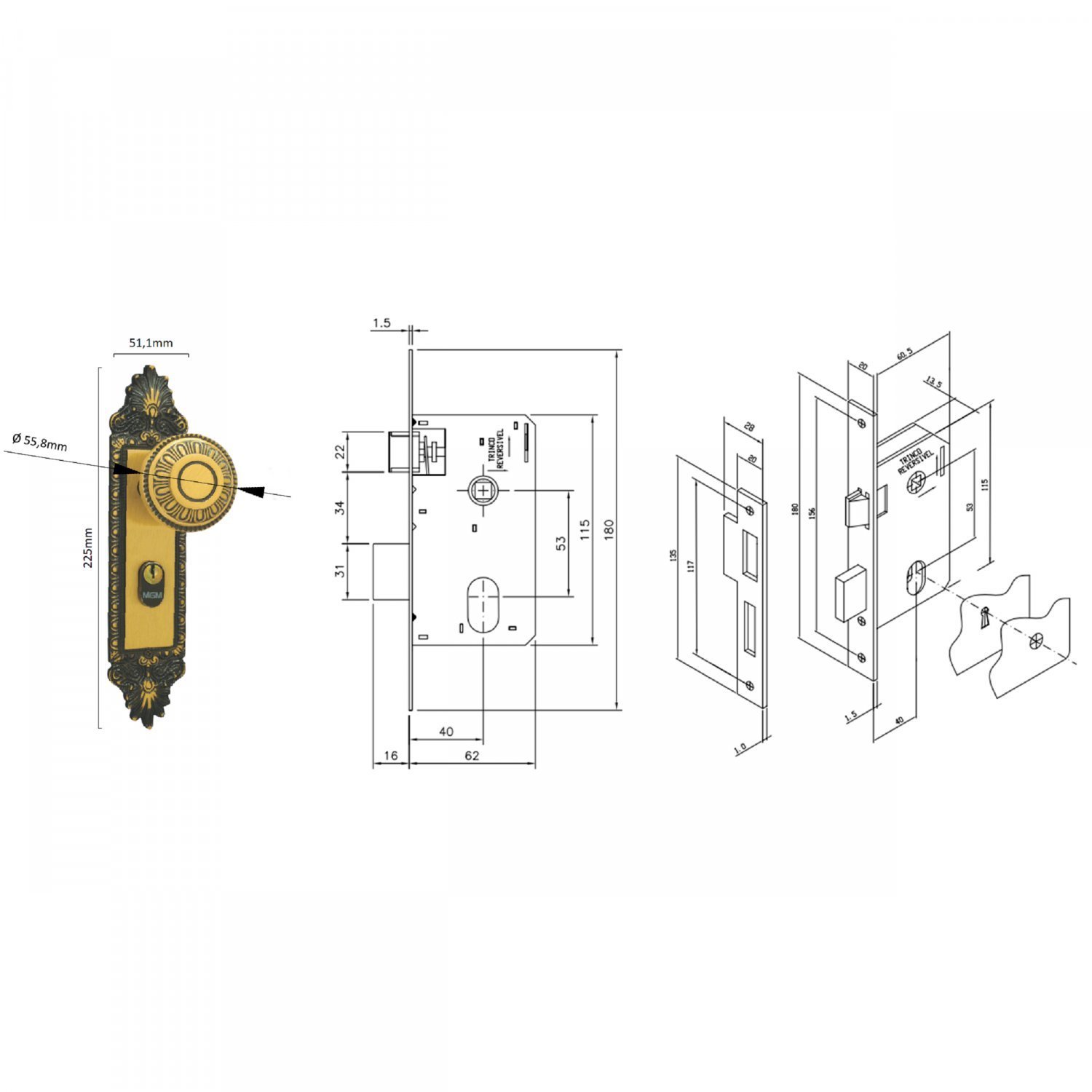 Fechadura Para Area Externa Espelho Aço 40mm MGM Colonial - 4