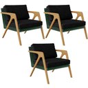 Ver imagem 1 de Kit 03 Poltronas Decorativas Sala Estar Pietra L02 Facto Verde Musgo Linho Chumbo - Lyam Decor