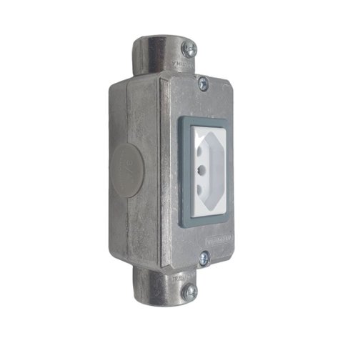 Conjunto Tomada 10a Tramontina Sobrepor Alumínio 3/4" Tipo C