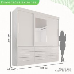 Guarda-Roupa Casal 3 Portas 9 Gavetas com Espelho Luana  - 5