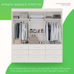 Guarda-Roupa Casal 3 Portas 9 Gavetas com Espelho Luana  - 7