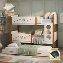 Ver imagem 2 de Beliche Infantil Solteiro Star com Cama Auxiliar e 3 Colchões + Lousa Mágica - Branco Mel