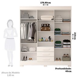 Guarda Roupa Casal 178,80cm 6 Portas 3 Gavetas Capelinha com Espelho 100% Mdf Débora  - 3
