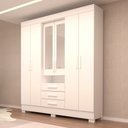 Ver imagem 1 de Guarda-Roupa Casal 6 Portas 3 Gavetas Capelinha com Espelho 100% MDF 179cm Nerina Espresso Móveis Branco