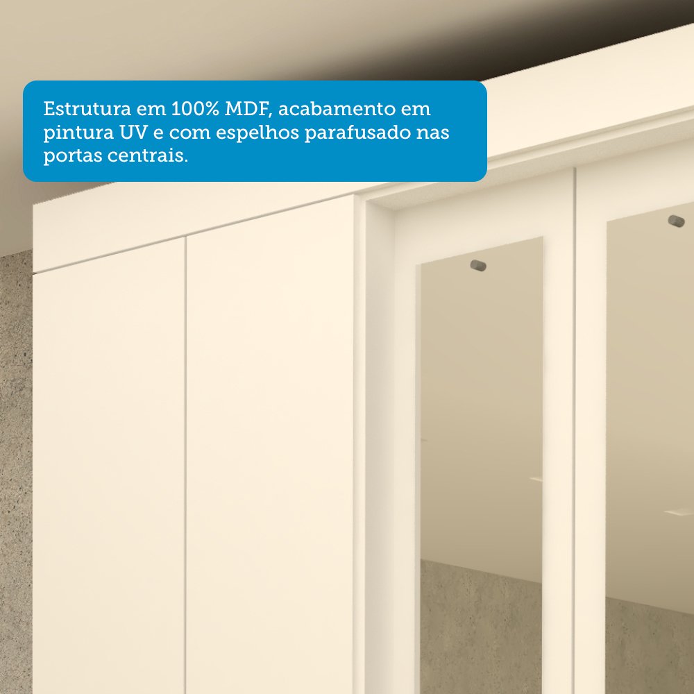 Guarda Roupa Casal 178,80cm 6 Portas 3 Gavetas Capelinha com Espelho 100% Mdf Débora  - 9