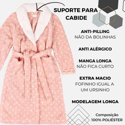 Roupão Sherpa Adulto Poa Rosa - 2